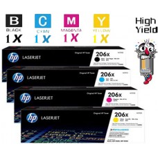 4 PACK Genuine Hewlett Packard HP206X High Yield combo Laser Toner Cartridges