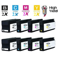 8 PACK Hewlett Packard HP932XL / HP933XL High Yield combo Ink Cartridges Remanufactured