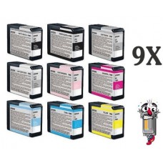9 PACK Genuine Epson T580 Ink Vivid Magenta and L. Magenta
