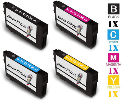 4 Piece Bulk Set Epson T702XL DURABrite High Yield combo Ink Cartridges Remanufactured